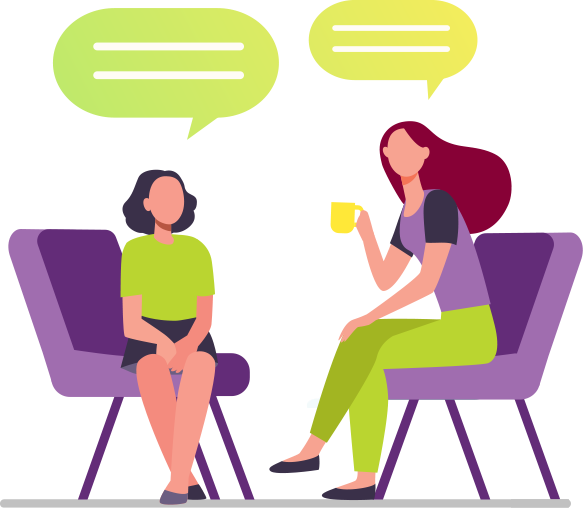 Two women having a supportive conversation, representing peer mental health support